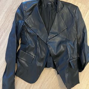 Theory leather peplum blazer.